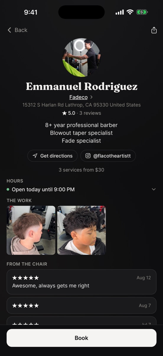 A barber’s profile and portfolio in Vadd